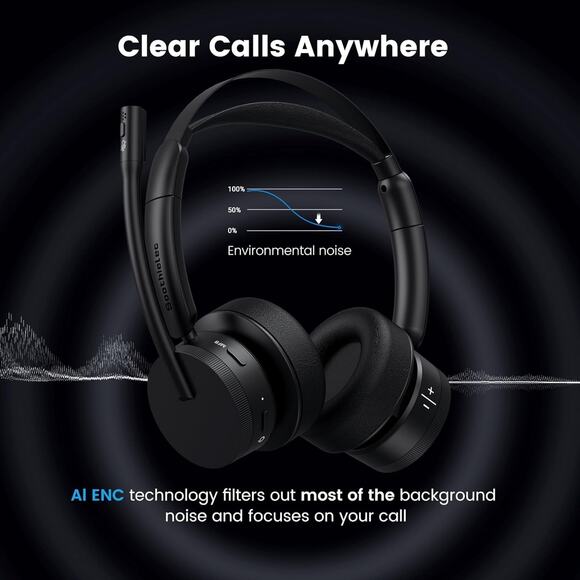 Wireless Headset with Mic for Work (Upgrade Volume Knob & Charging Indicator) - Picture 2 of 8